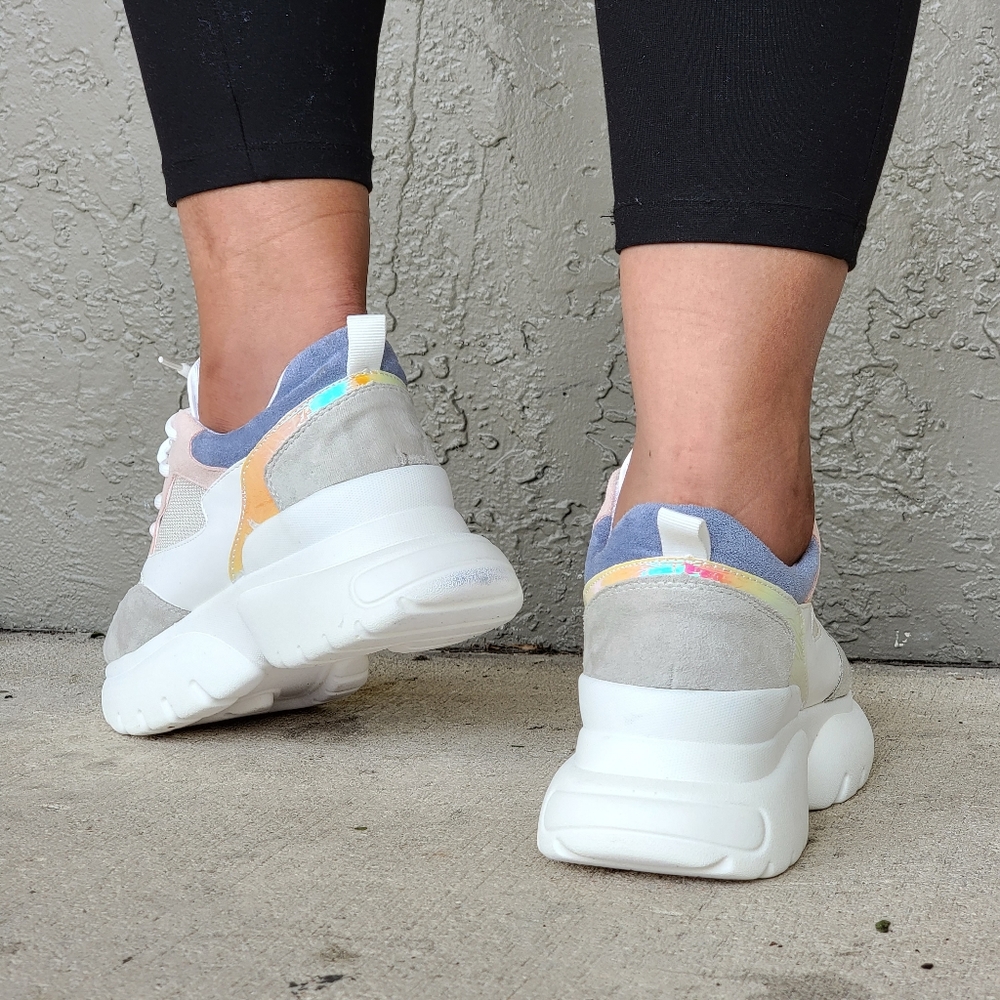 Women's Chunky Platform Sneakers White Blush Color - Picture 3 of 5